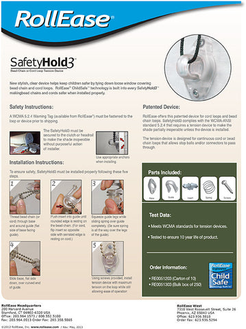 Rollease Safety Hold Instructions